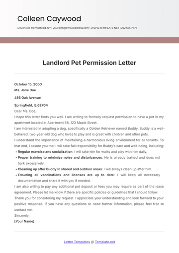 Free Landlord Pet Permission Letter Template to Edit Online