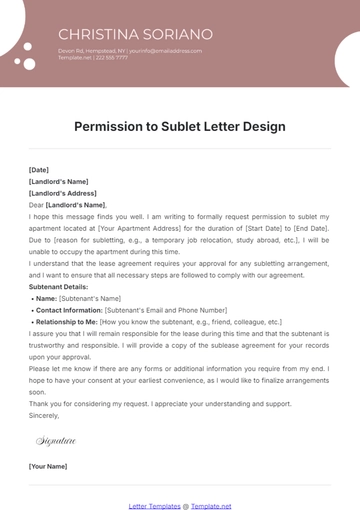 Free Permission to Sublet Letter Design Template to Edit Online