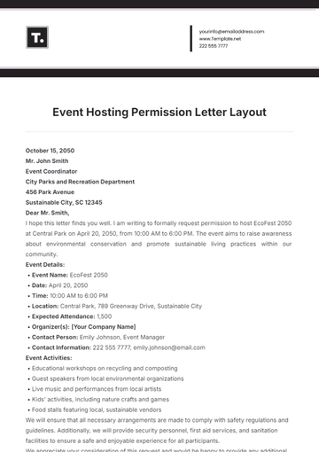 Free Event Hosting Permission Letter Layout Template to Edit Online