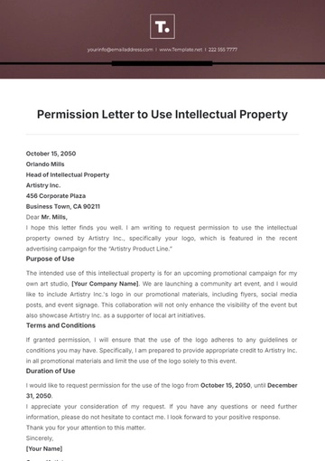 Free Permission Letter to Use Intellectual Property Template to Edit Online