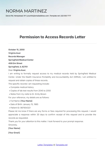 Free Permission to Access Records Letter Template to Edit Online