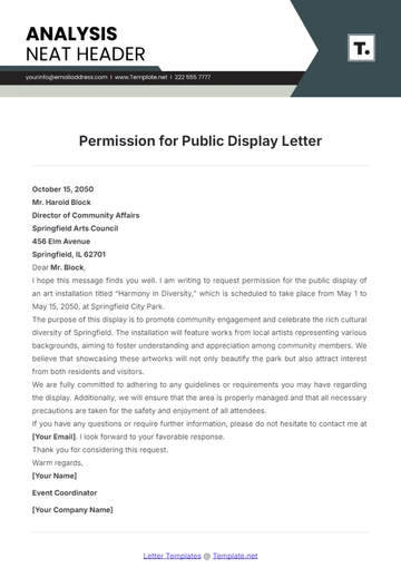Free Permission for Public Display Letter Template to Edit Online