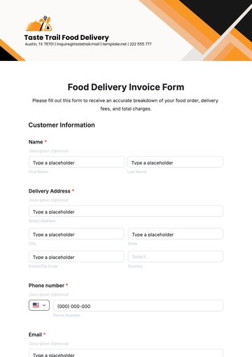 Free Food Delivery Invoice Form Template to Edit Online