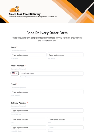 Free Food Delivery Order Form Template to Edit Online