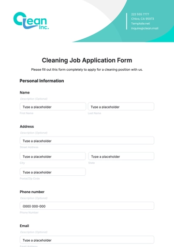 Free Cleaning Job Application Form Template to Edit Online