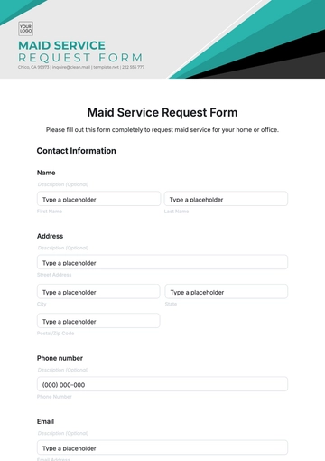 Free Maid Service Request Form Template to Edit Online