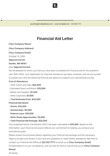 Free Financial Aid Letter Template to Edit Online