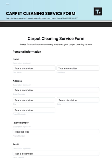 Free Carpet Cleaning Service Form Template to Edit Online