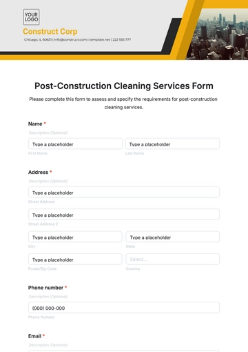 Free Post-Construction Cleaning Services Form Template to Edit Online