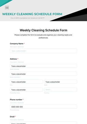 Free Weekly Cleaning Schedule Form Template to Edit Online