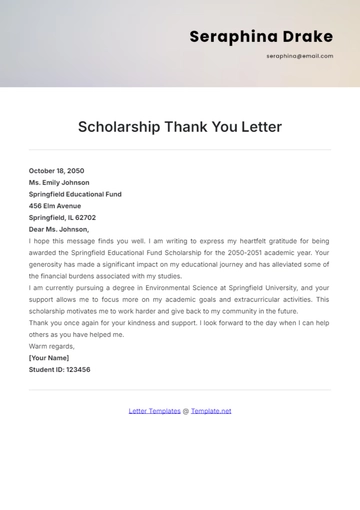 Free Scholarship Thank You Letter Template to Edit Online