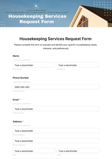 Free Housekeeping Services Request Form Template to Edit Online