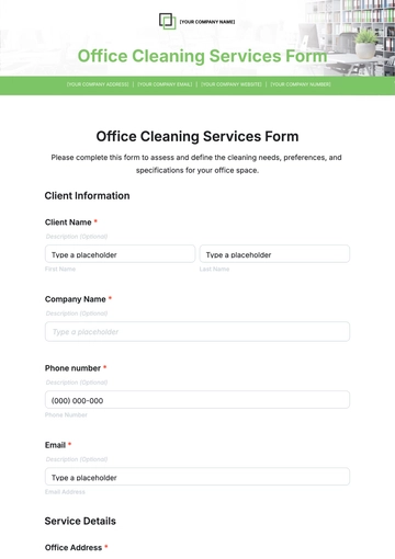 Free Office Cleaning Services Form Template to Edit Online