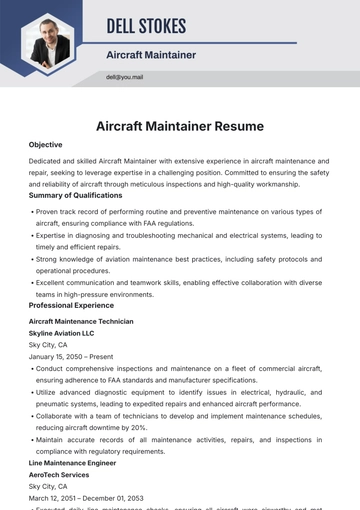 Free Aircraft Maintainer Resume Template to Edit Online
