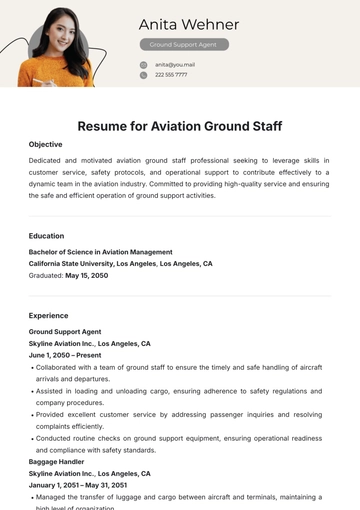 Free Resume for Aviation Ground Staff Template to Edit Online