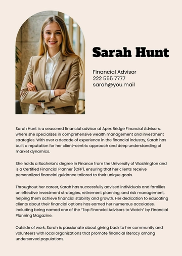 Free Financial Advisor Professional Bio Template to Edit Online