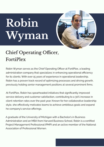 Free Executive Professional Bio Template to Edit Online