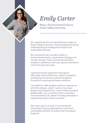 Free College Student Professional Bio Template to Edit Online