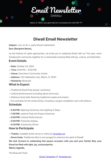 Free Diwali Email Newsletter Template to Edit Online