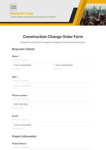 Free Construction Change Order Form Template to Edit Online