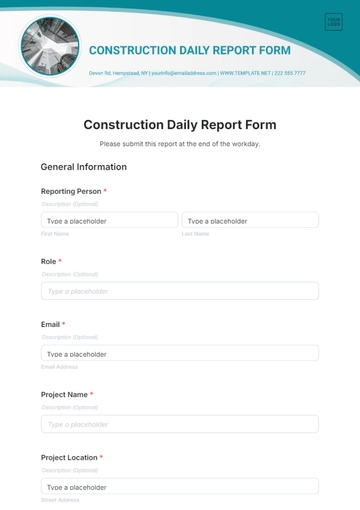 Free Construction Daily Report Form Template to Edit Online