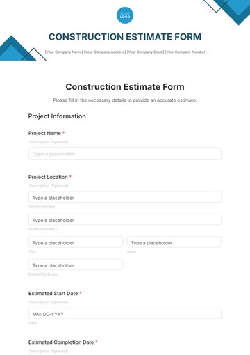 Free Construction Estimate Form Template to Edit Online