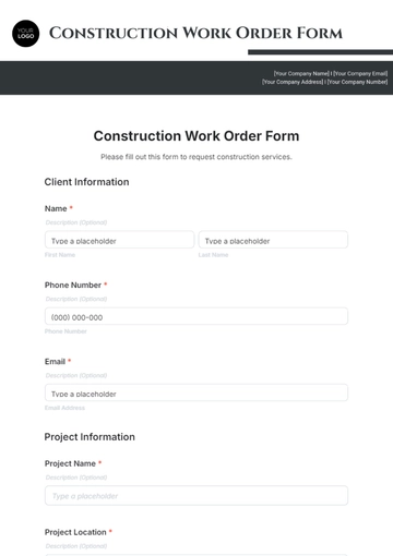 Free Construction Work Order Form Template to Edit Online