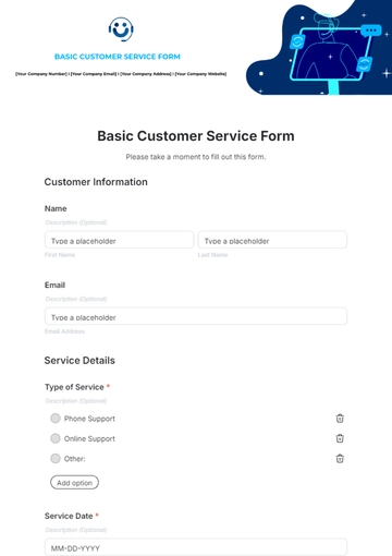 Free Basic Customer Service Form Template to Edit Online
