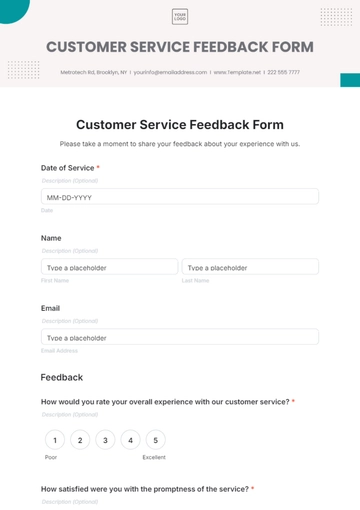 Free Customer Service Feedback Form Template to Edit Online