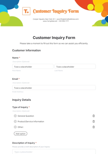 Free Customer Inquiry Form Template to Edit Online