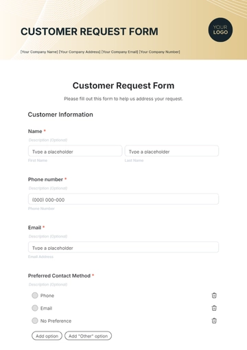 Free Customer Request Form Template to Edit Online