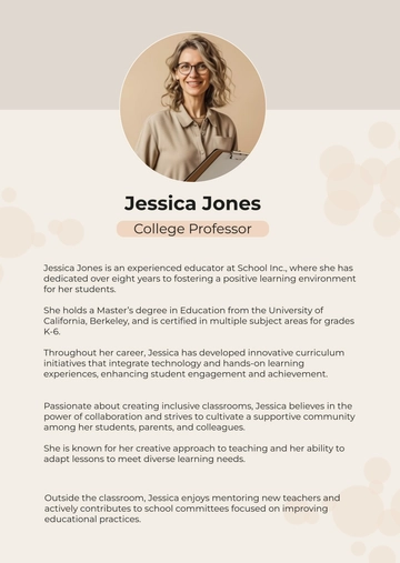 Free Aesthetic Teacher Professional Bio Template to Edit Online