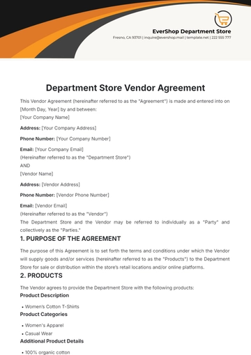 Free Department Store Vendor Agreement Template to Edit Online