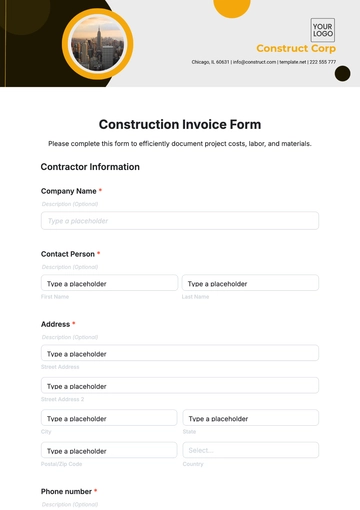 Free Construction Invoice Form Template to Edit Online