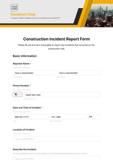 Free Construction Incident Report Form Template to Edit Online