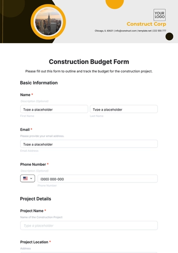 Free Construction Budget Form Template to Edit Online
