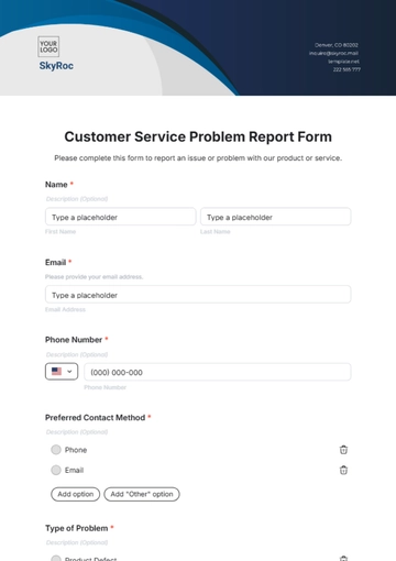 Free Customer Service Problem Report Form Template to Edit Online