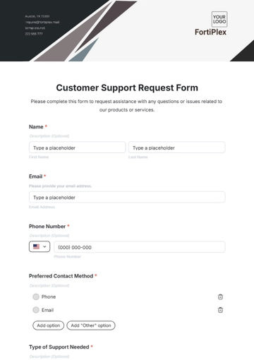 Free Customer Support Request Form Template to Edit Online
