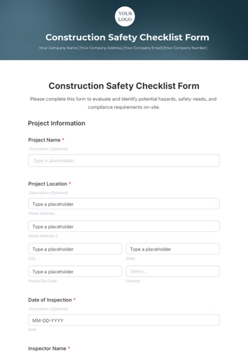 Free Construction Safety Checklist Form Template to Edit Online