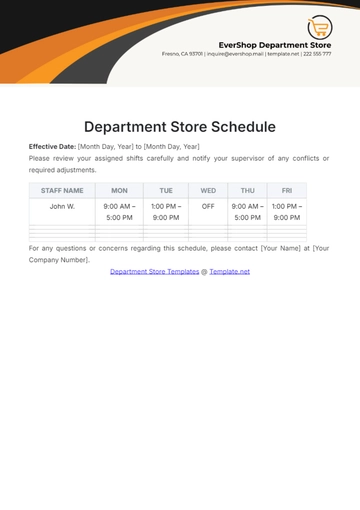 Free Department Store Schedule Template to Edit Online