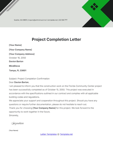 Free Project Completion Letter Template to Edit Online