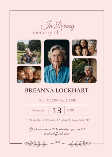 Free Funeral Invitation with Photo Collage Template to Edit Online