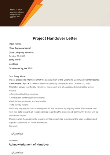 Free Project Handover Letter Template to Edit Online