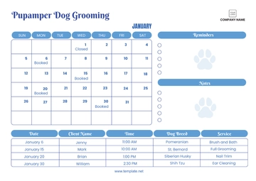 Free Dog Grooming Calendar Template to Edit Online