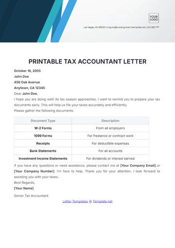 Free Printable Tax Accountant Letter Template to Edit Online