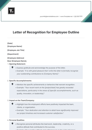 Free Letter of Recognition for Employee Outline Template to Edit Online