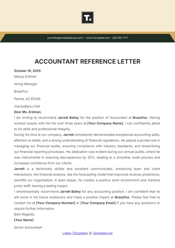 Free Accountant Reference Letter Template to Edit Online