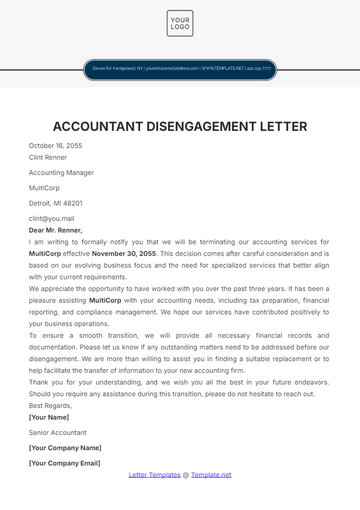 Free Accountant Disengagement Letter Template to Edit Online