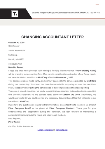 Free Changing Accountant Letter Template to Edit Online