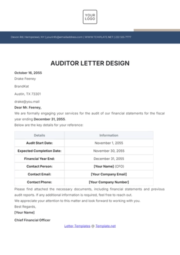 Free Auditor Letter Design Template to Edit Online